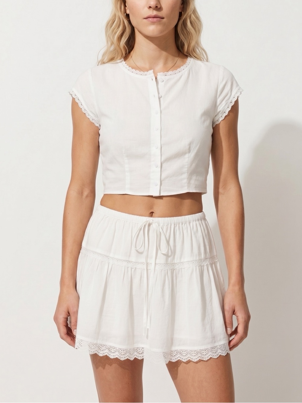 Reformation Embroidered White Top and Skirt Set
